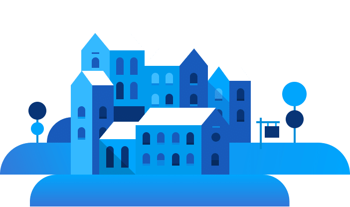 Blue cartoon buildings image