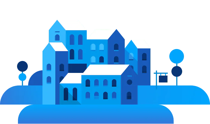 Blue cartoon buildings image