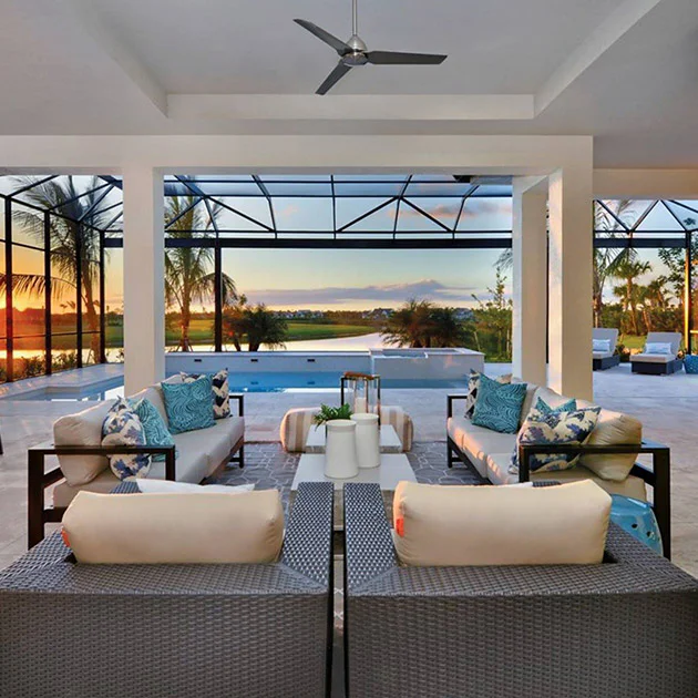 Image of a open poolside seating area