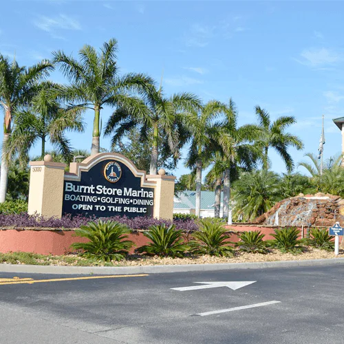 Photo of the sign at the entrance of the Burnt Store Marina