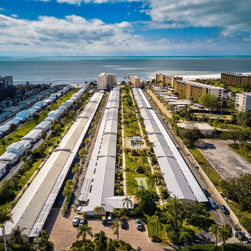 Aerial photo of a beachfront housing area